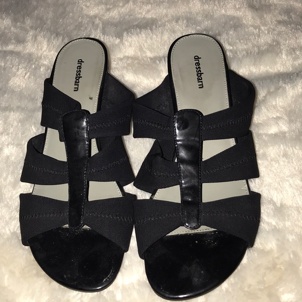 Black wedge sandals.